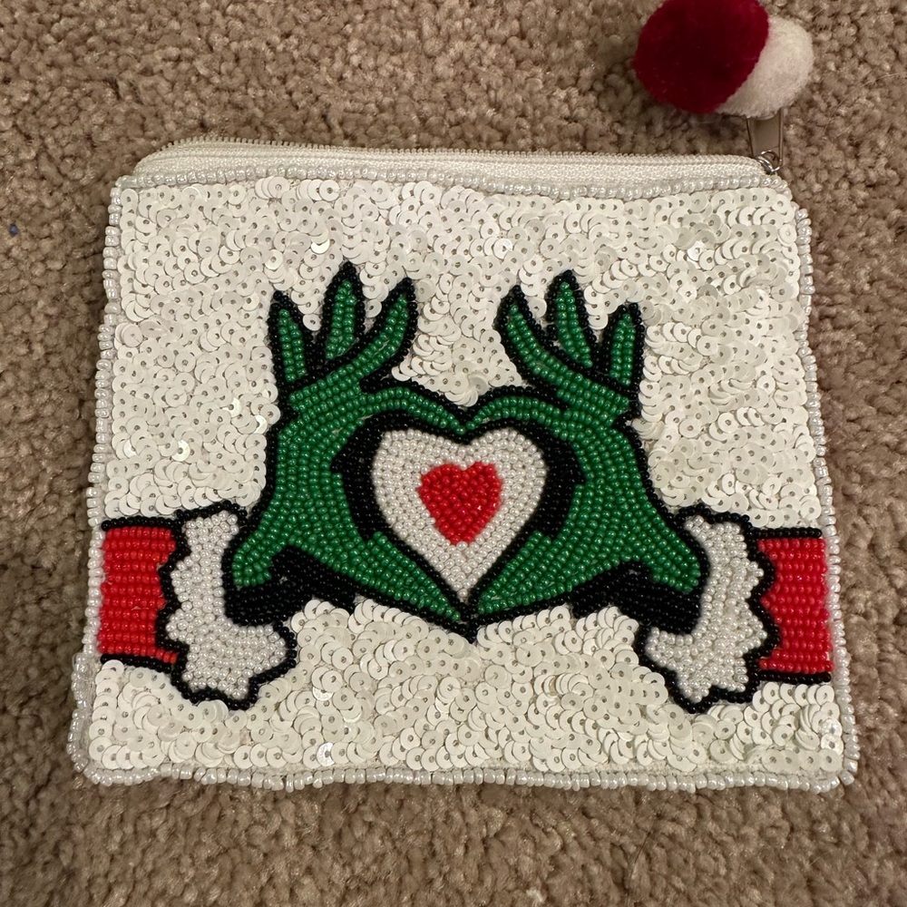 GRINCH Sequin Heart Hand Pouch